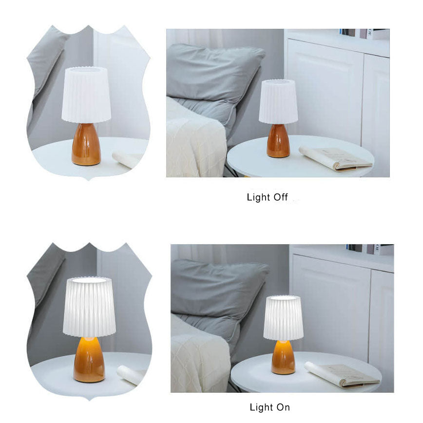 Floroux Lampe de Table Design Vintage | Abat-jour Plié | Base en Verre | Lumière Décorative & de Lecture