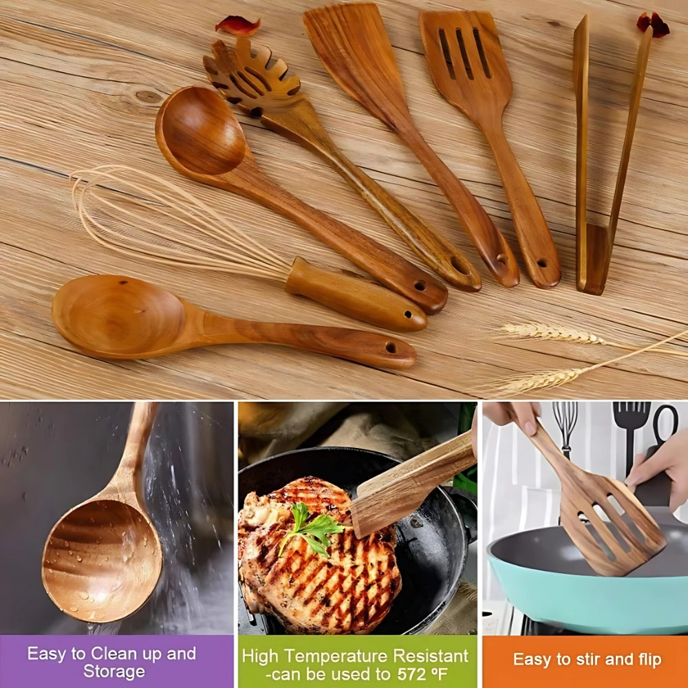 Ustensiles de cuisine Floroux en bois de haute qualité - 7 pièces écologiques et durables