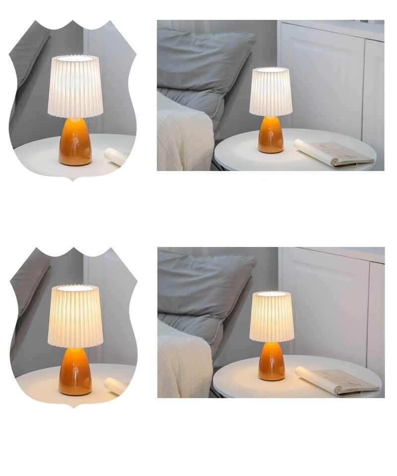Floroux Lampe de Table Design Vintage | Abat-jour Plié | Base en Verre | Lumière Décorative & de Lecture