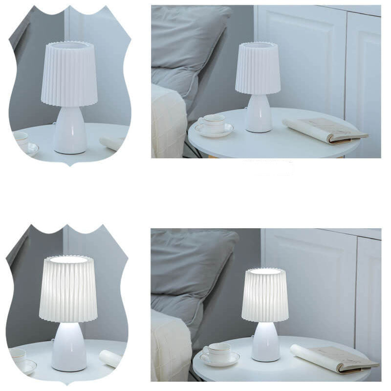 Floroux Lampe de Table Design Vintage | Abat-jour Plié | Base en Verre | Lumière Décorative & de Lecture