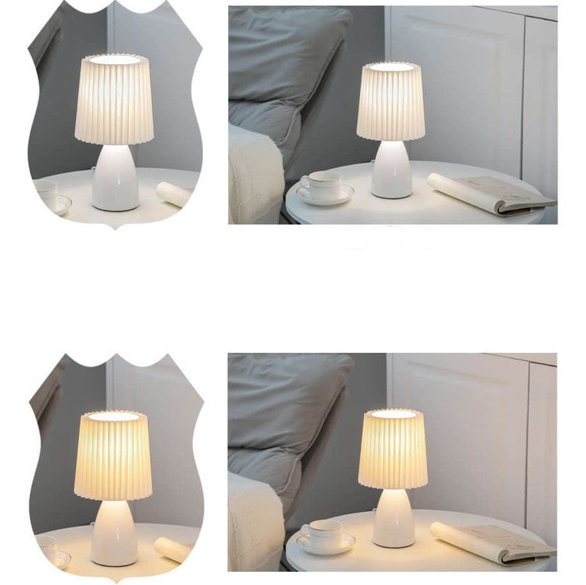 Floroux Lampe de Table Design Vintage | Abat-jour Plié | Base en Verre | Lumière Décorative & de Lecture
