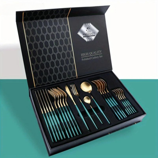 Set de couverts en or luxe – 24 pièces pour une expérience de dîner élégante