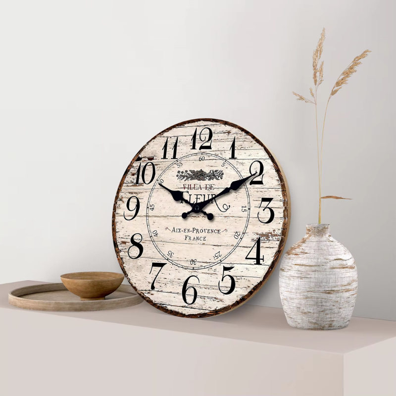 Horloge Murale Silencieuse CharmRustic – Finition Vintage en Bois, Sans Tic-Tac