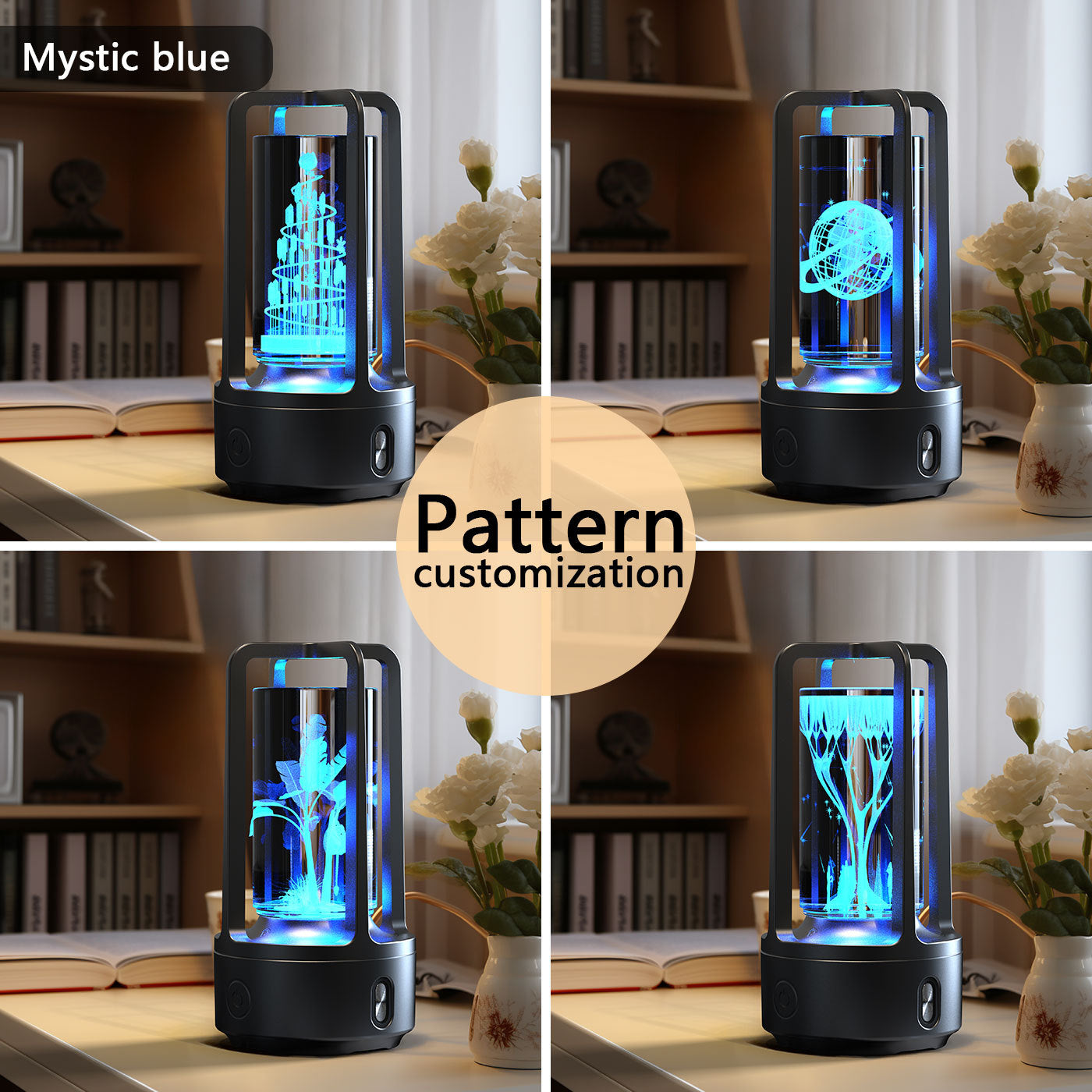 2-en-1 Lampe de nuit en cristal avec fleurs de l'arbre noir et enceinte Bluetooth lampe de bureau
