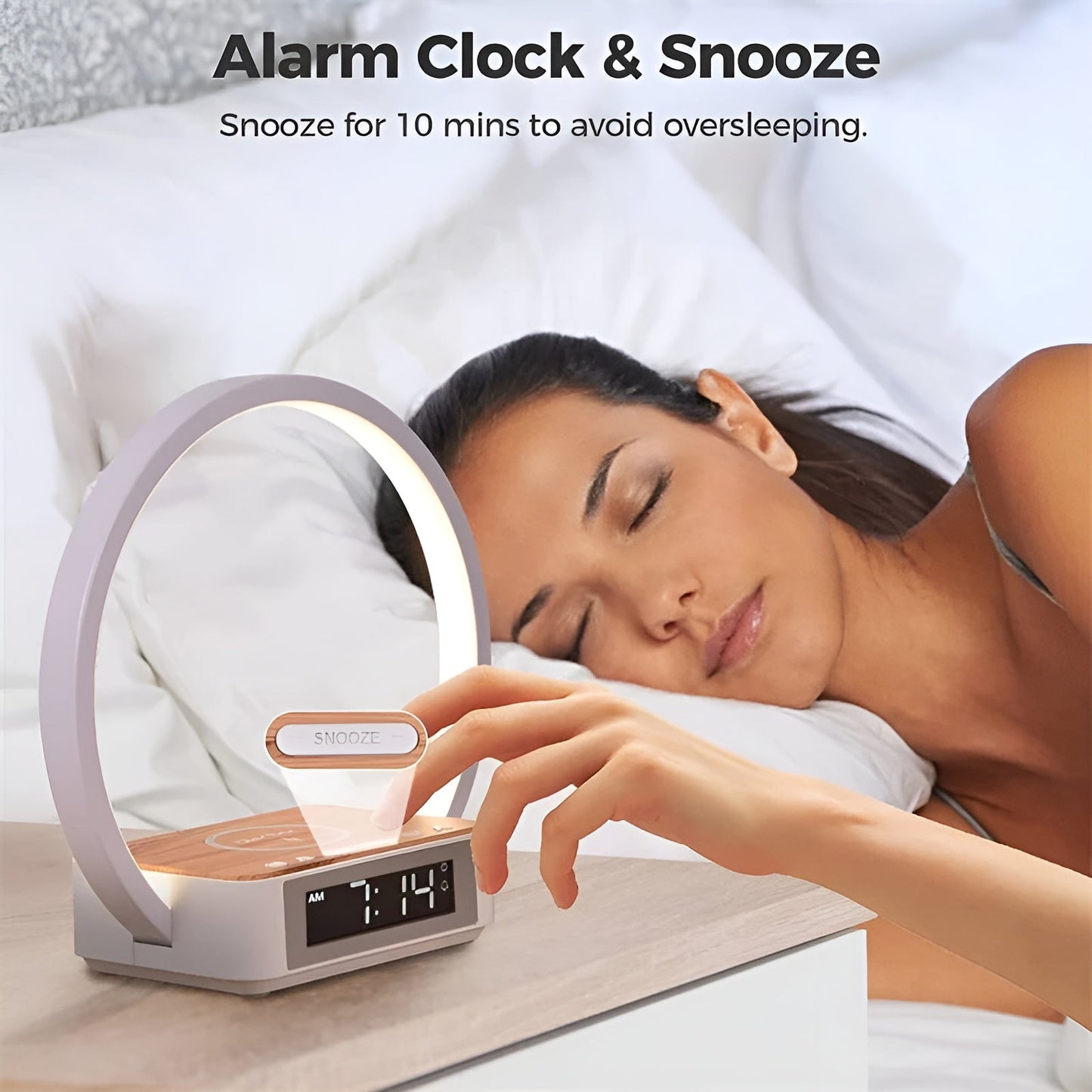 Lampe de table moderne avec chargeur sans fil et fonction réveil