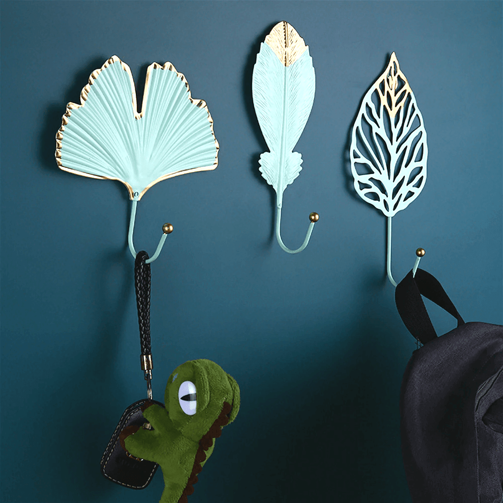 Crochet mural en métal Floroux en forme de feuille | Décor élégant et fonctionnel | Disponible en or et bleu