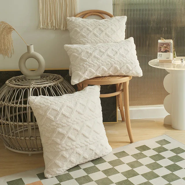 Floroux - Housses de coussin en jacquard en peluche