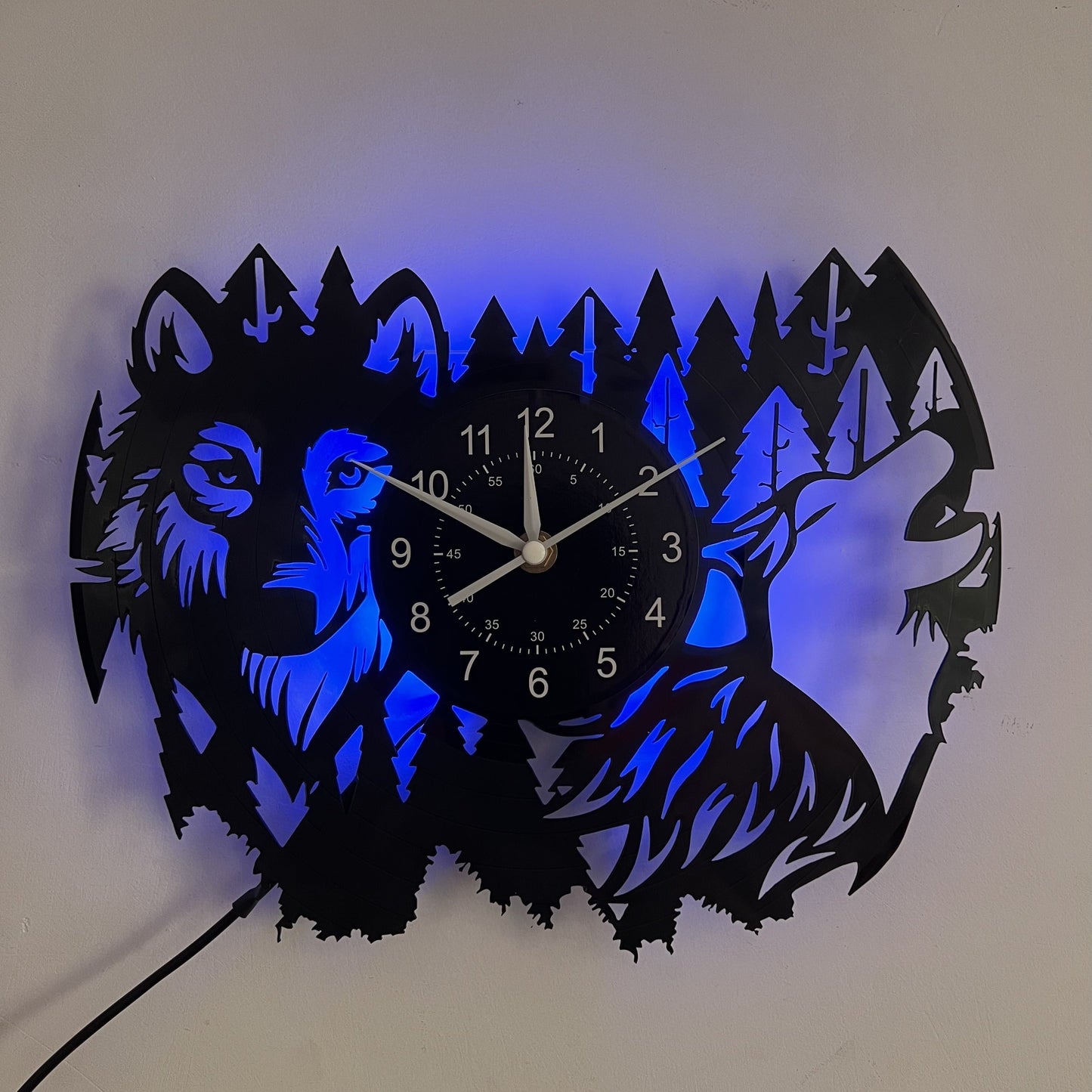Horloge murale Floroux en vinyle Wolf - Horloge silencieuse pour la décoration du salon et de la chambre