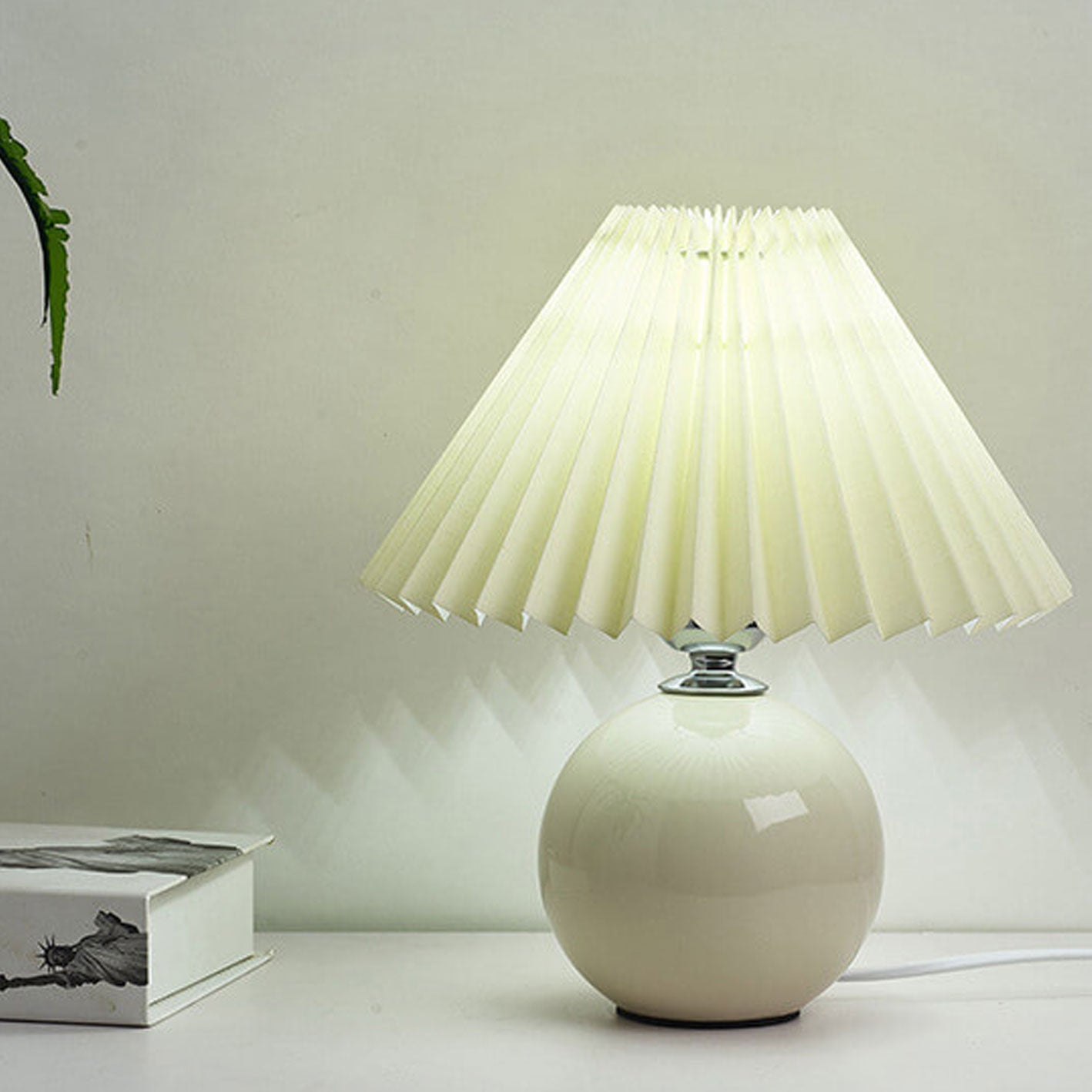 Floroux Pleated Design Table Lamp | Ceramic Base | Ambient Light | Minimalist Design | Interior Decorator