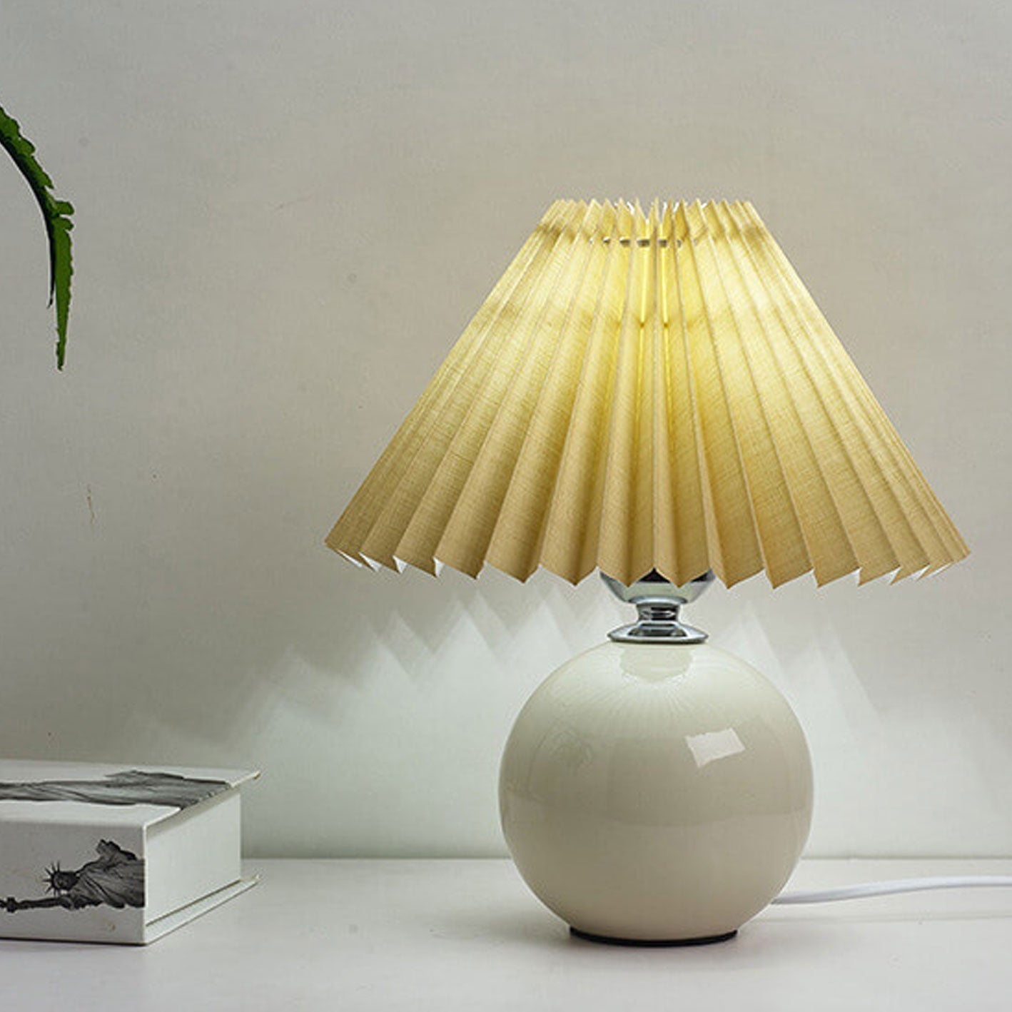 Floroux Pleated Design Table Lamp | Ceramic Base | Ambient Light | Minimalist Design | Interior Decorator