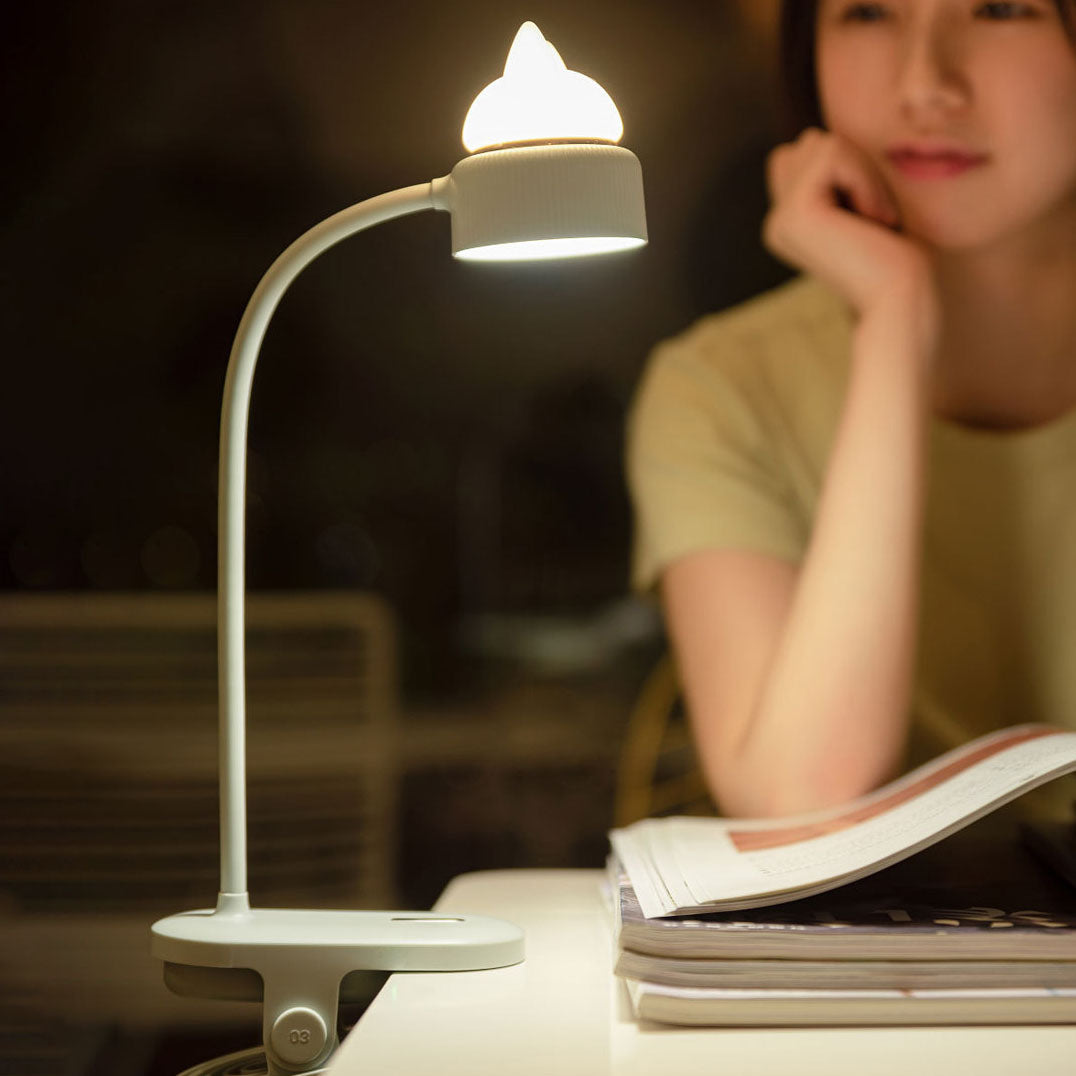 Floroux Lampe de Table LED | Design Oreilles de Chat | Amical pour les Yeux | Lampe Clip & Normale | Moderne & Créatif