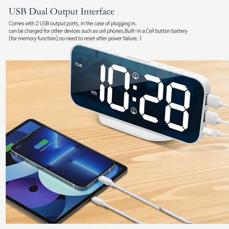 MirrorTime Horloge - Miroir LED élégant avec chargement USB