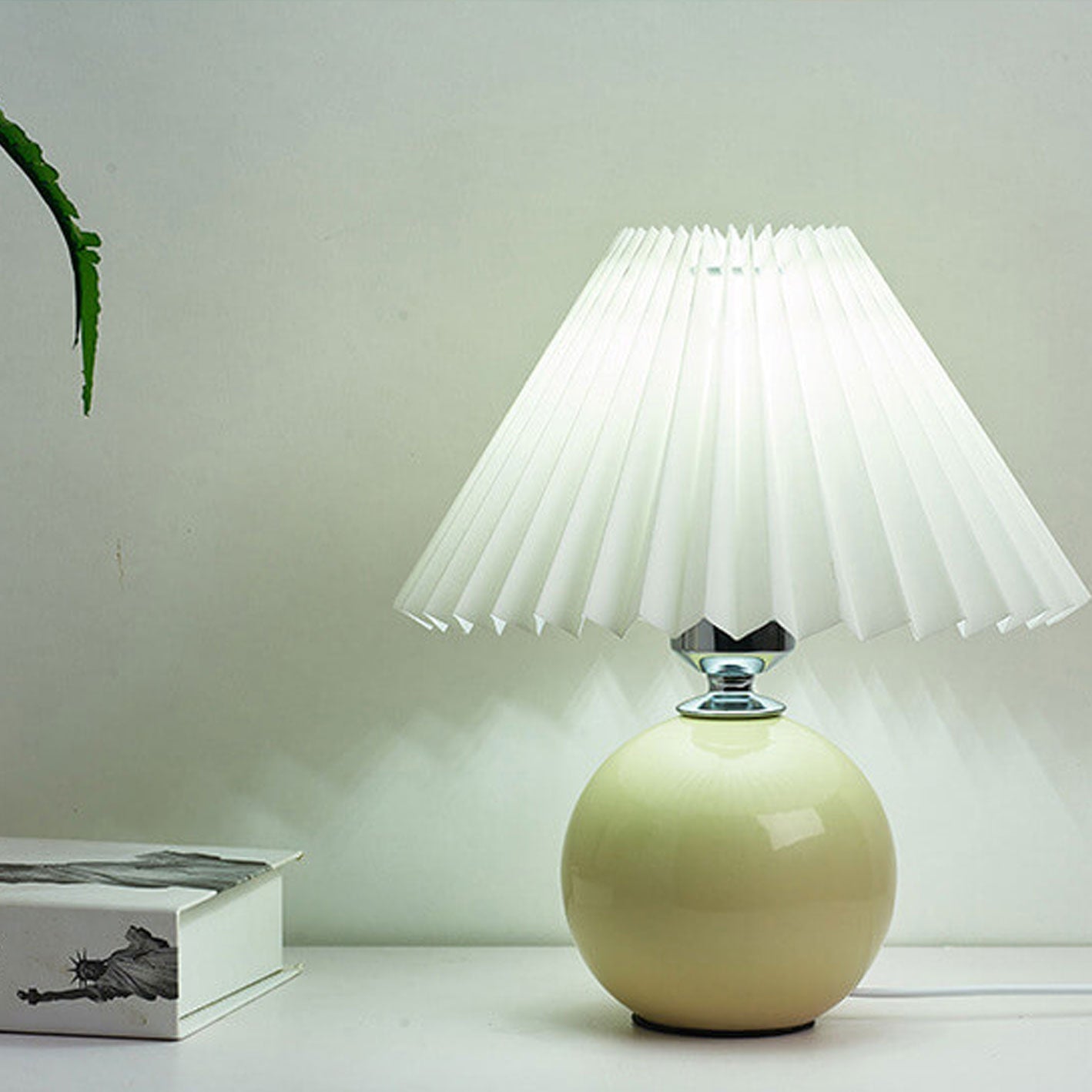 Floroux Pleated Design Table Lamp | Ceramic Base | Ambient Light | Minimalist Design | Interior Decorator
