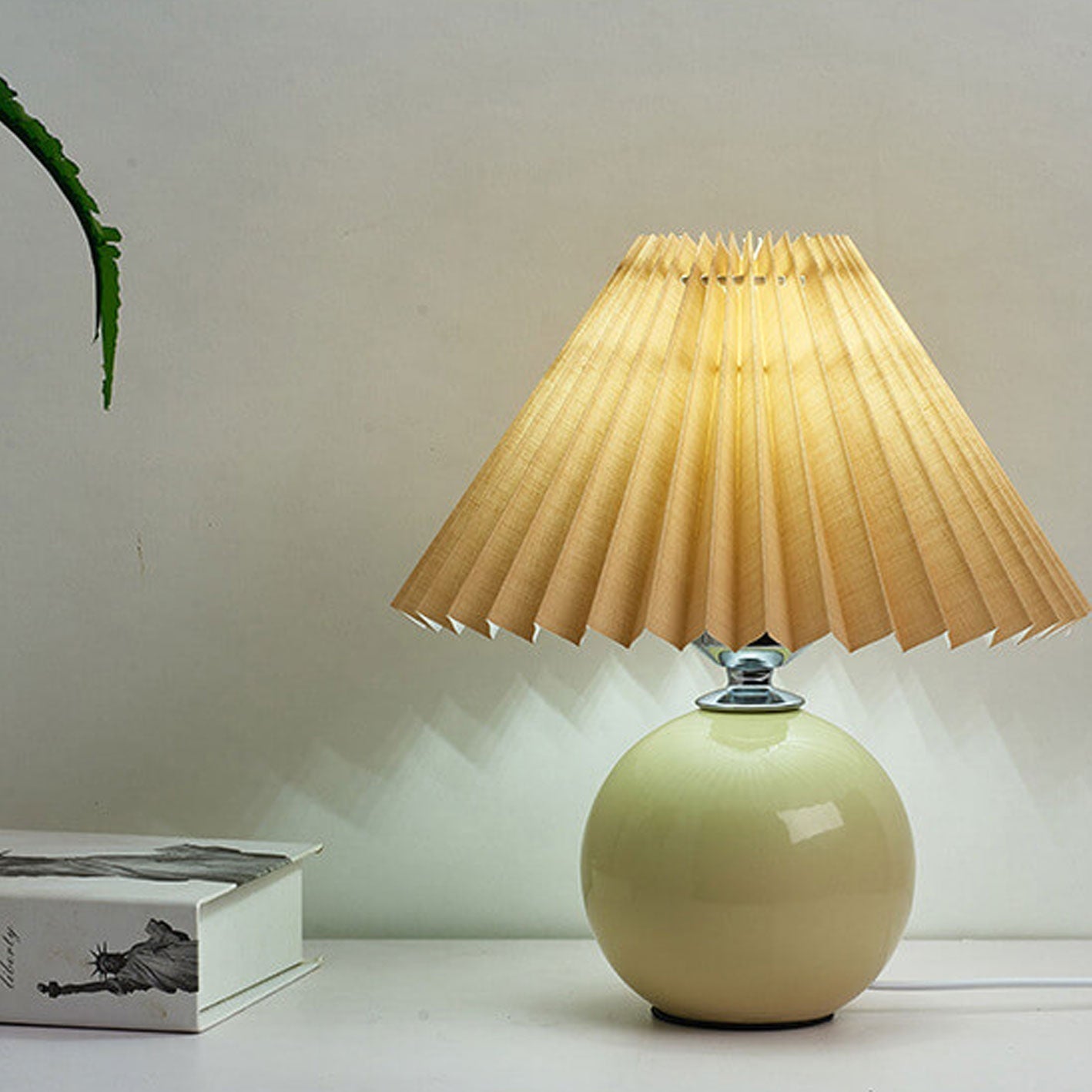 Floroux Pleated Design Table Lamp | Ceramic Base | Ambient Light | Minimalist Design | Interior Decorator
