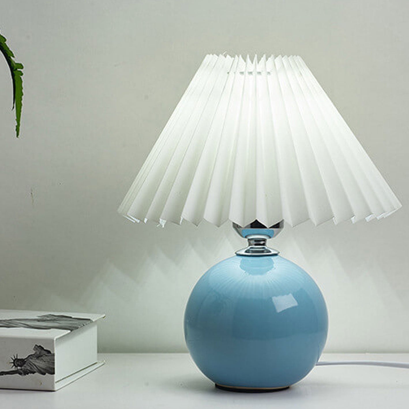 Floroux Pleated Design Table Lamp | Ceramic Base | Ambient Light | Minimalist Design | Interior Decorator