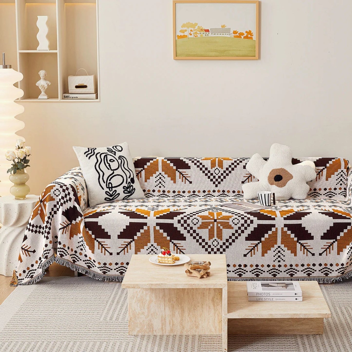 Couverture de canapé/canapé boho en érable d'automne pour camping