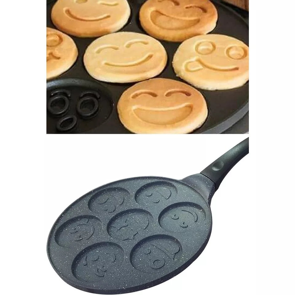 Poêle à pancake en granit lourd avec 7 emplacements en forme de smiley