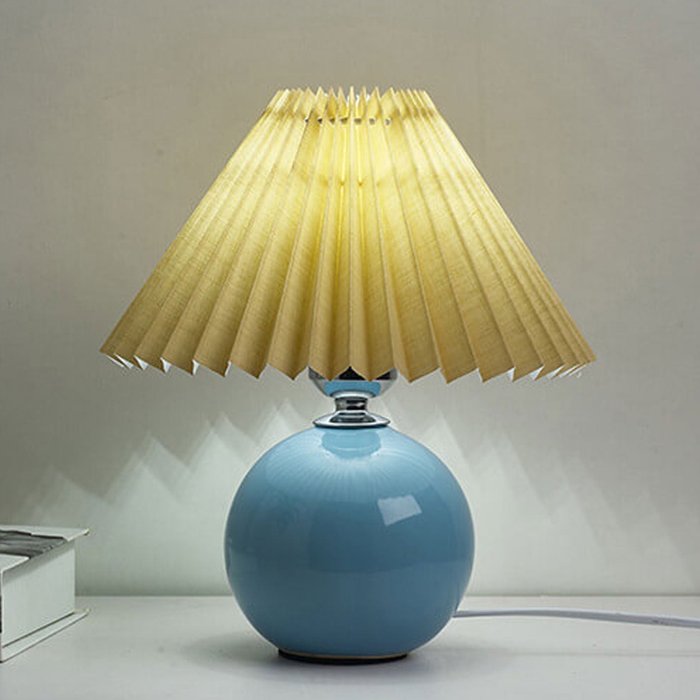 Floroux Pleated Design Table Lamp | Ceramic Base | Ambient Light | Minimalist Design | Interior Decorator