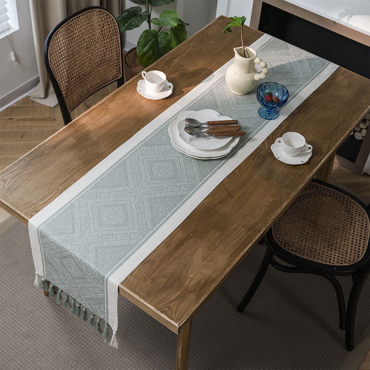 Nappe en jacquard à carreaux géométriques