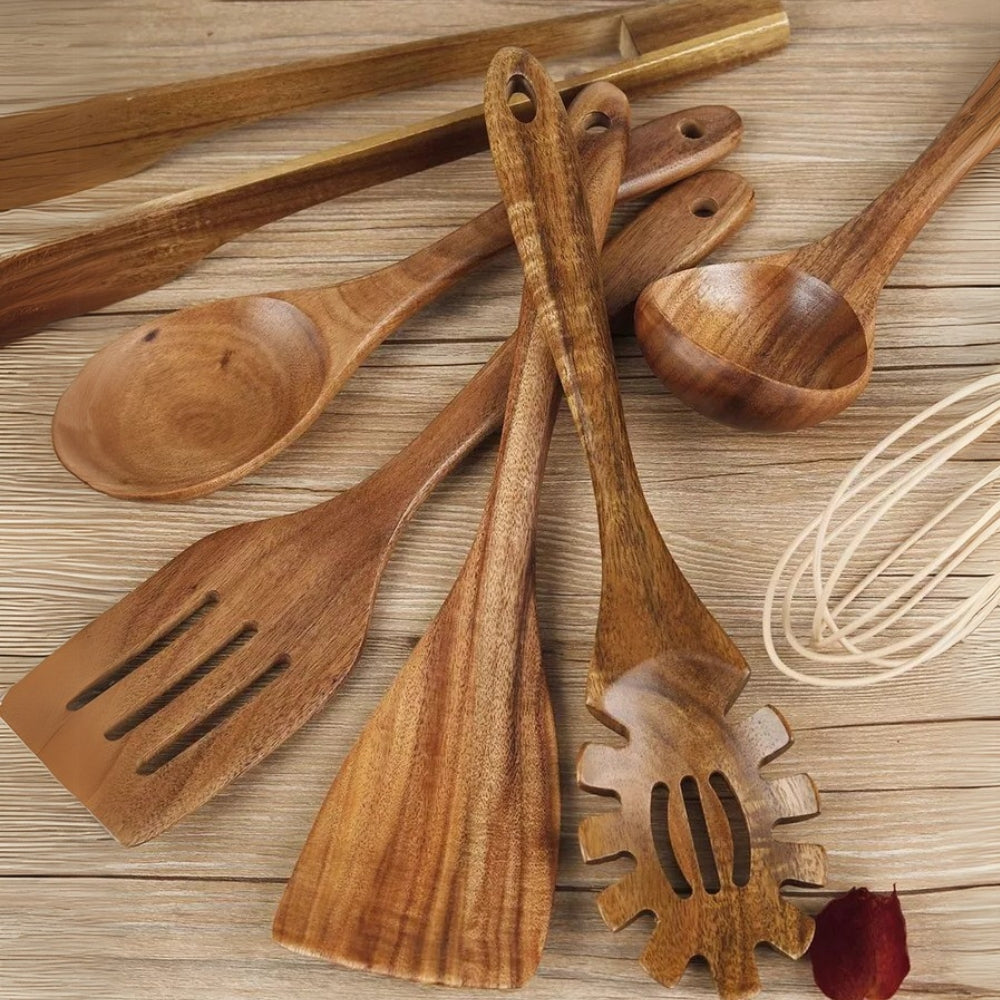 Ustensiles de cuisine Floroux en bois de haute qualité - 7 pièces écologiques et durables