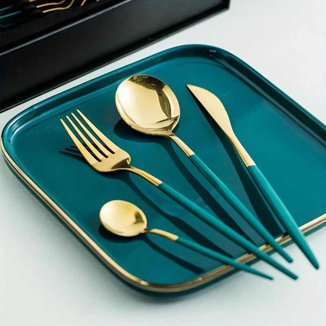 Set de couverts en or luxe – 24 pièces pour une expérience de dîner élégante