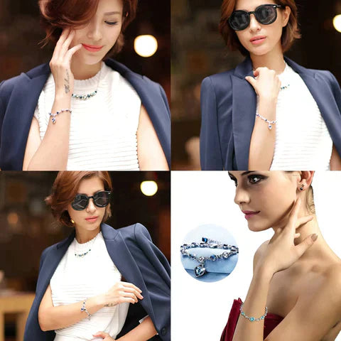 Enchanting Ocean Heart Crystal Bracelet with Radiant Blue Heart Charm