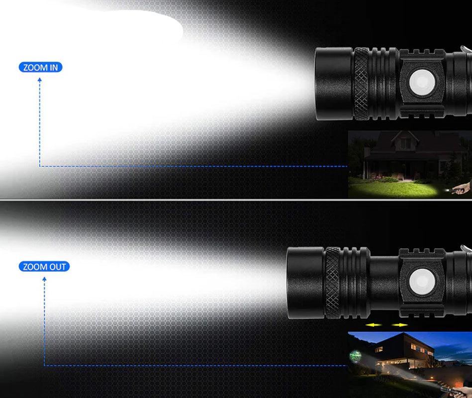 Floroux - Super lumineux 90000LM lampe de poche tactique zoomable avec batterie rechargeable