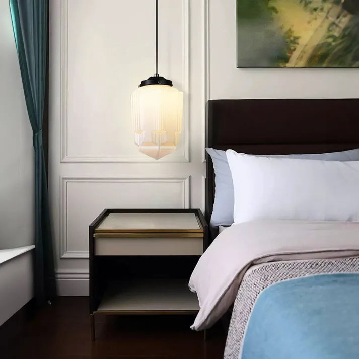LumiNéo – Suspension Géométrique en Verre Givré Moderne