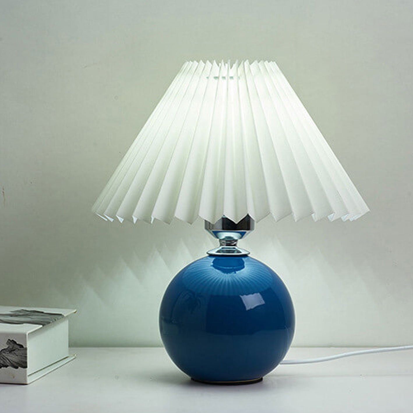 Floroux Pleated Design Table Lamp | Ceramic Base | Ambient Light | Minimalist Design | Interior Decorator