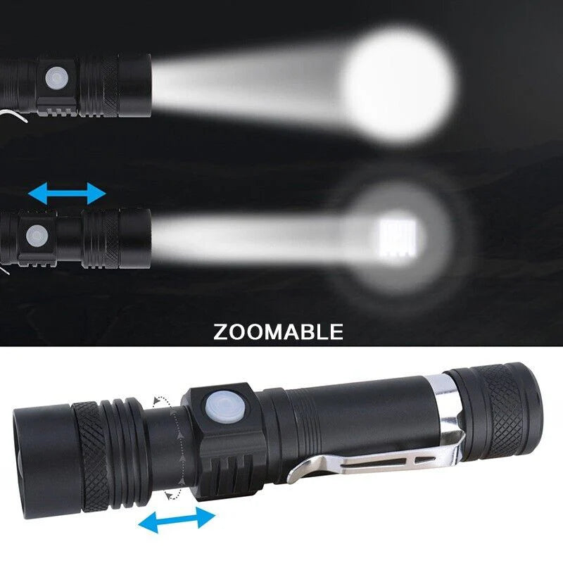 Floroux - Super lumineux 90000LM lampe de poche tactique zoomable avec batterie rechargeable