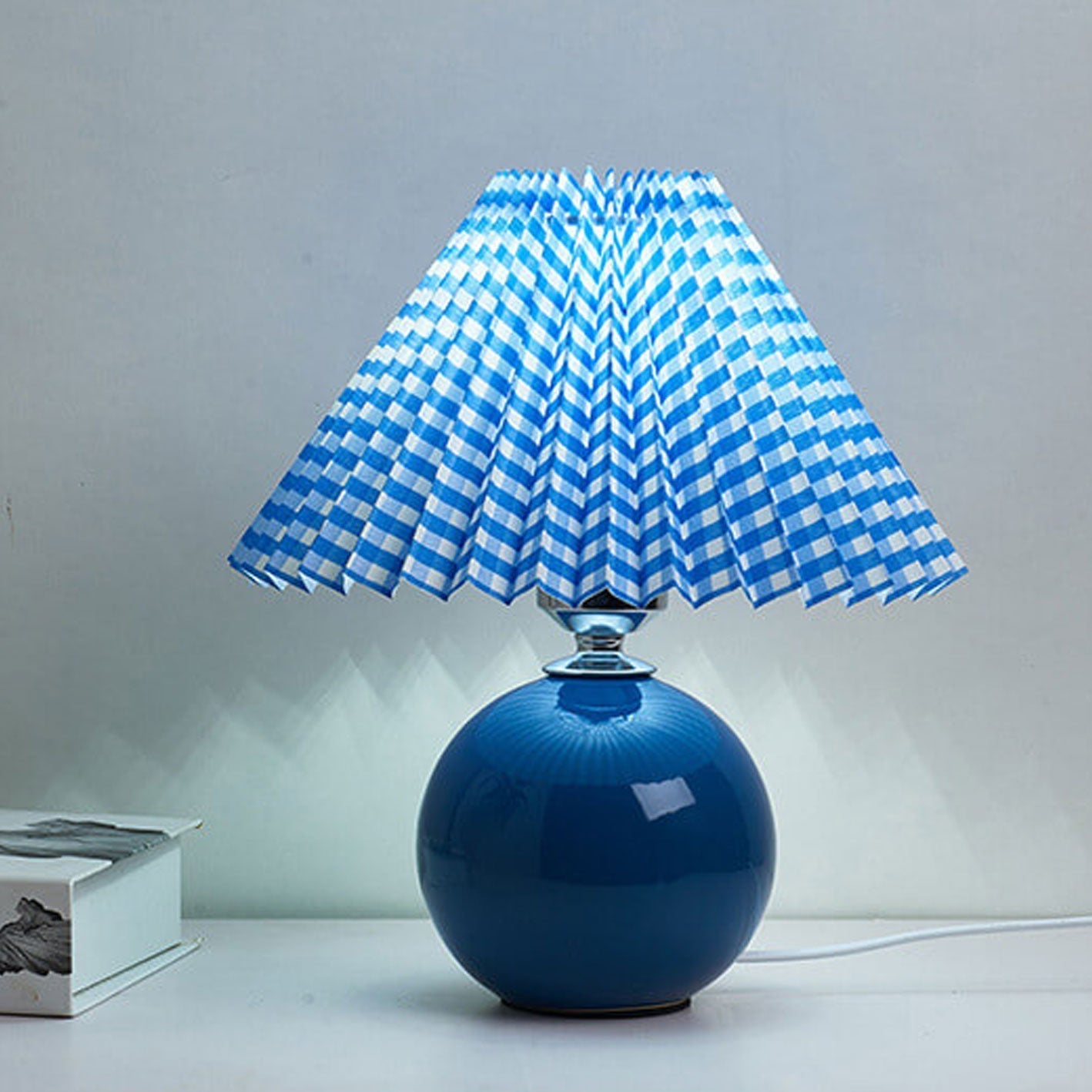 Floroux Pleated Design Table Lamp | Ceramic Base | Ambient Light | Minimalist Design | Interior Decorator