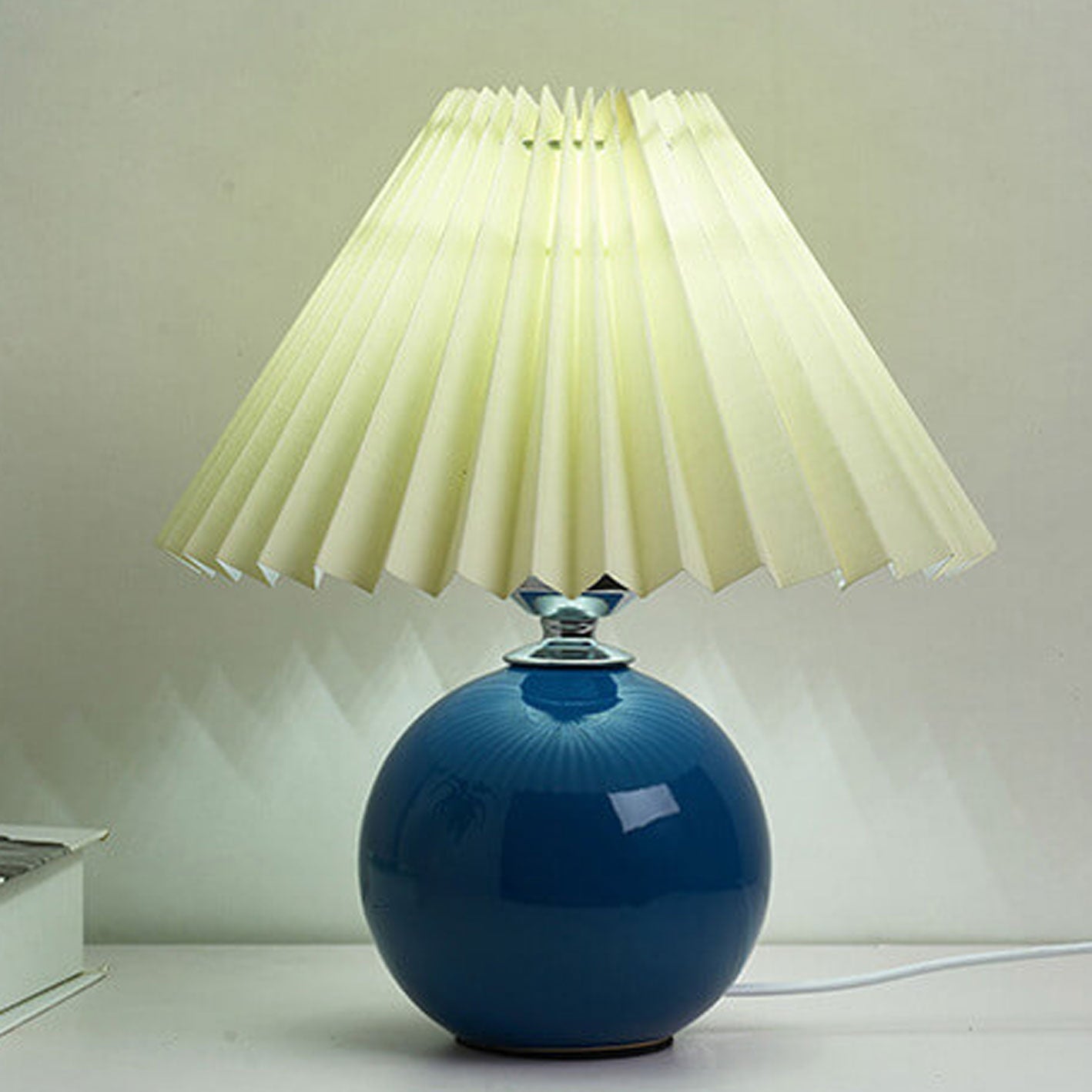 Floroux Pleated Design Table Lamp | Ceramic Base | Ambient Light | Minimalist Design | Interior Decorator