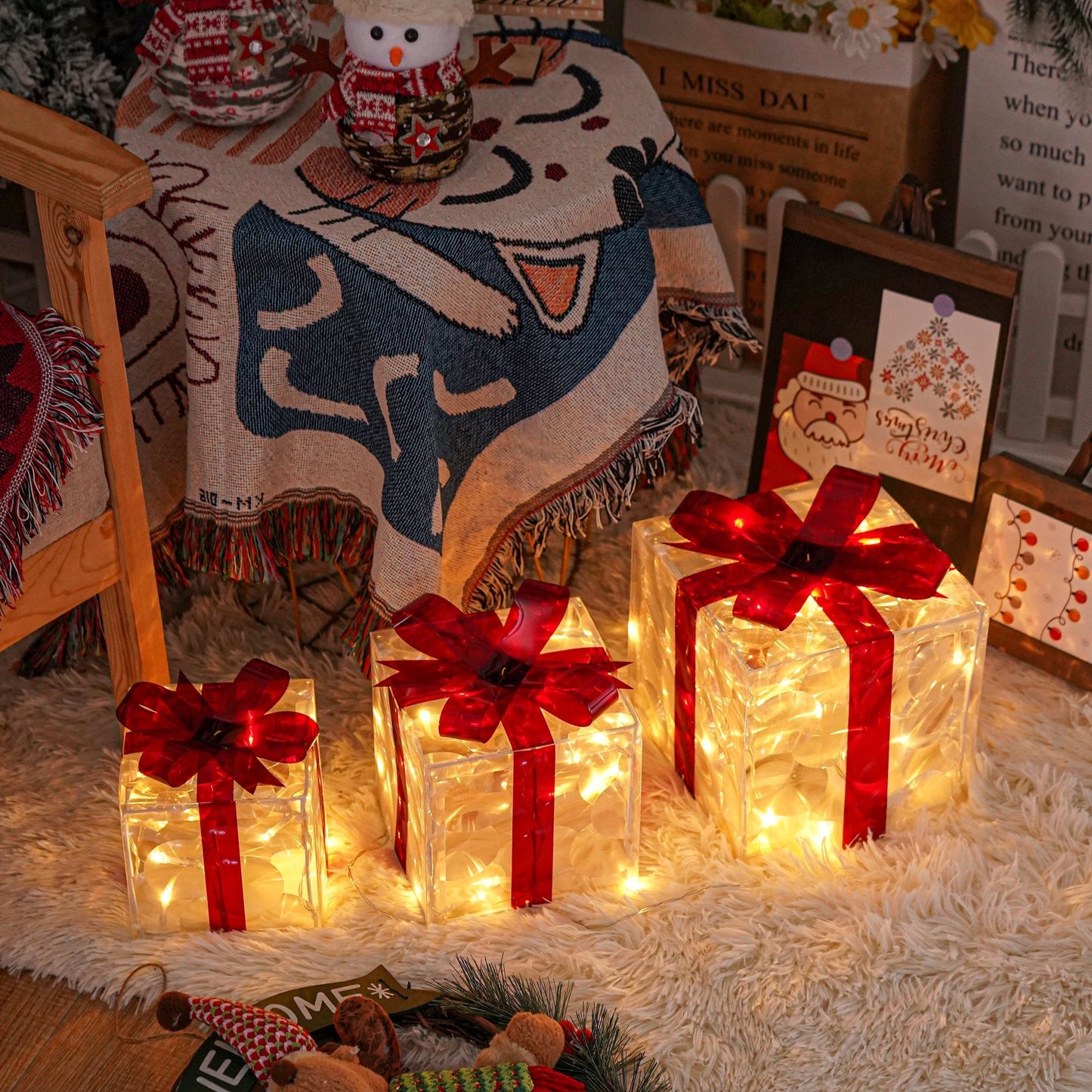 Floroux LED Coffret Cadeau | Éclairage de Noël | Décor pour Intérieur & Extérieur | Ensemble de 3 Boîtes