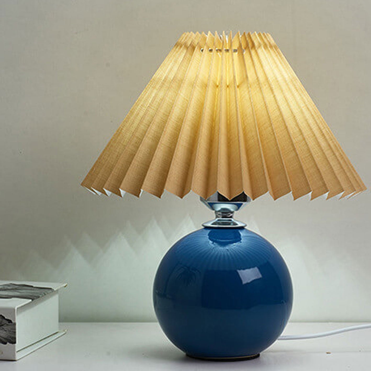 Floroux Pleated Design Table Lamp | Ceramic Base | Ambient Light | Minimalist Design | Interior Decorator