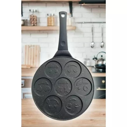Poêle à pancake en granit lourd avec 7 emplacements en forme de smiley