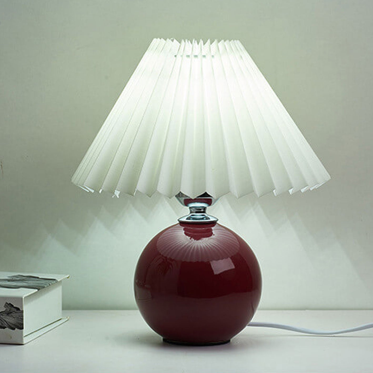 Floroux Pleated Design Table Lamp | Ceramic Base | Ambient Light | Minimalist Design | Interior Decorator