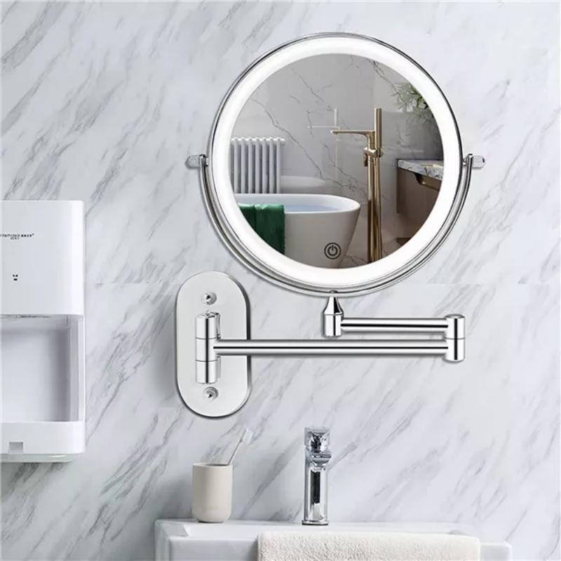 Floroux - Miroir grossissant LED rechargeable Chrome-Silver pour le maquillage et la salle de bain
