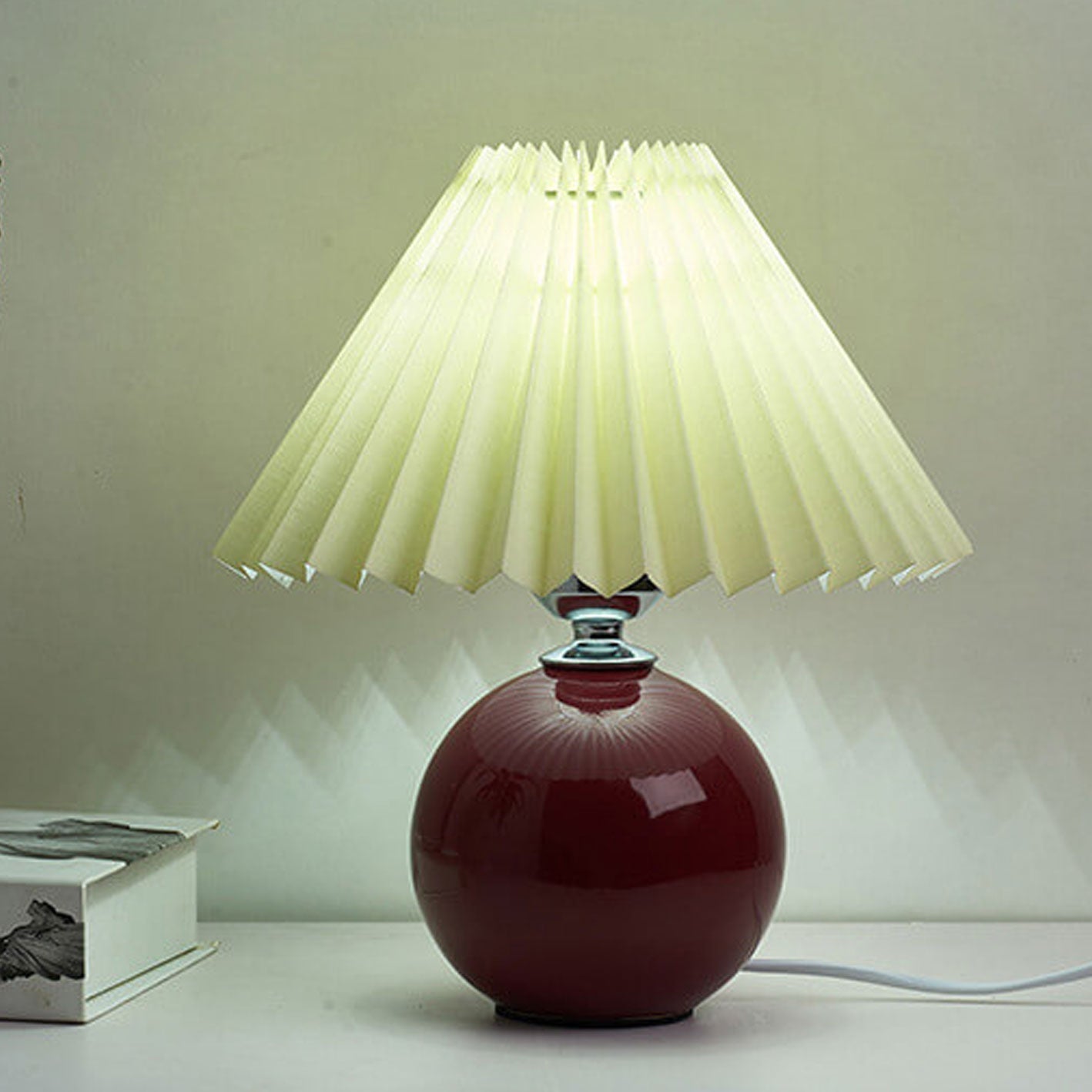 Floroux Pleated Design Table Lamp | Ceramic Base | Ambient Light | Minimalist Design | Interior Decorator