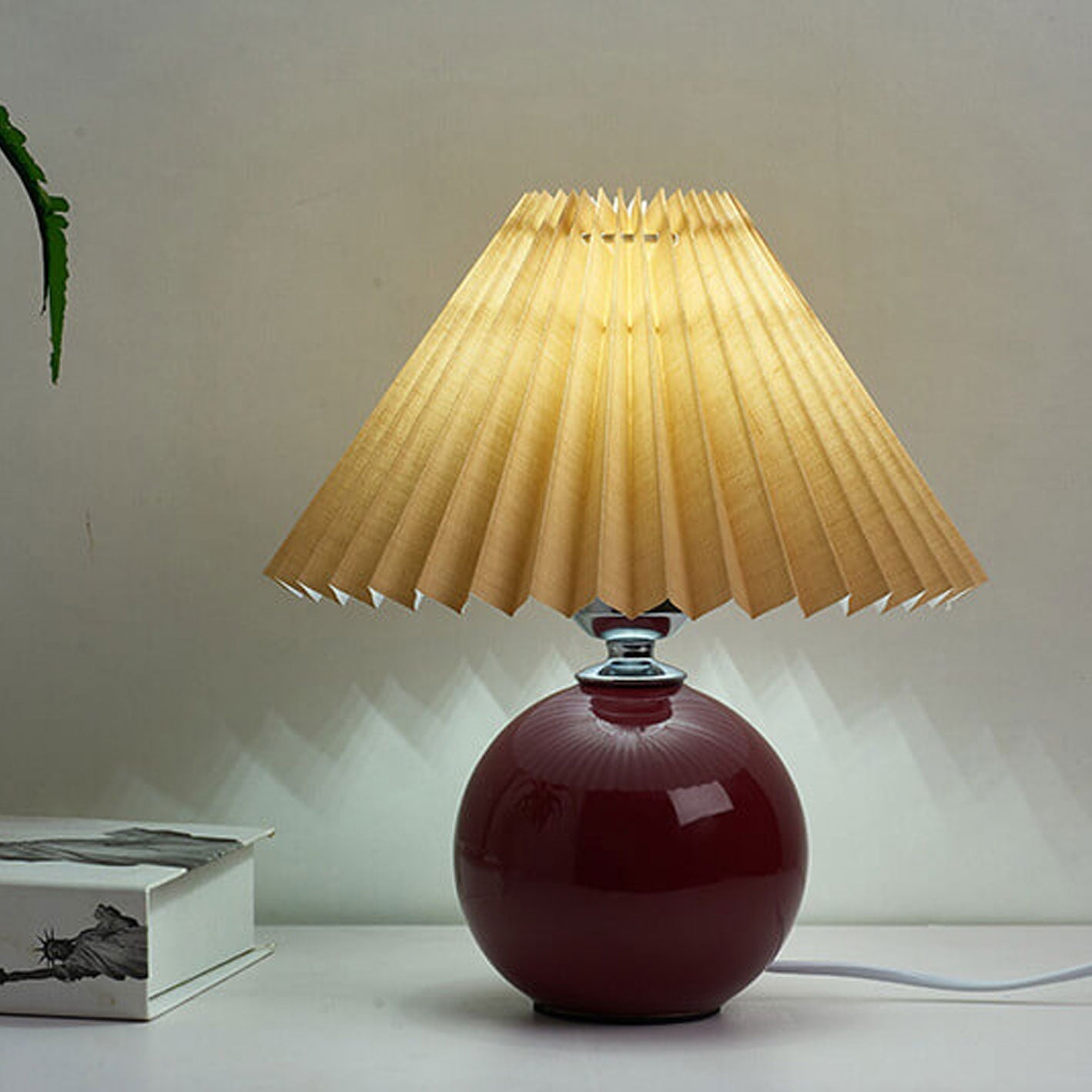 Floroux Pleated Design Table Lamp | Ceramic Base | Ambient Light | Minimalist Design | Interior Decorator