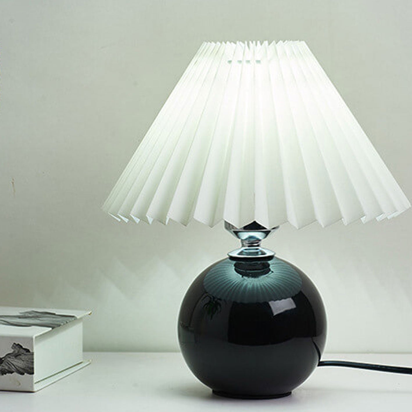 Floroux Pleated Design Table Lamp | Ceramic Base | Ambient Light | Minimalist Design | Interior Decorator
