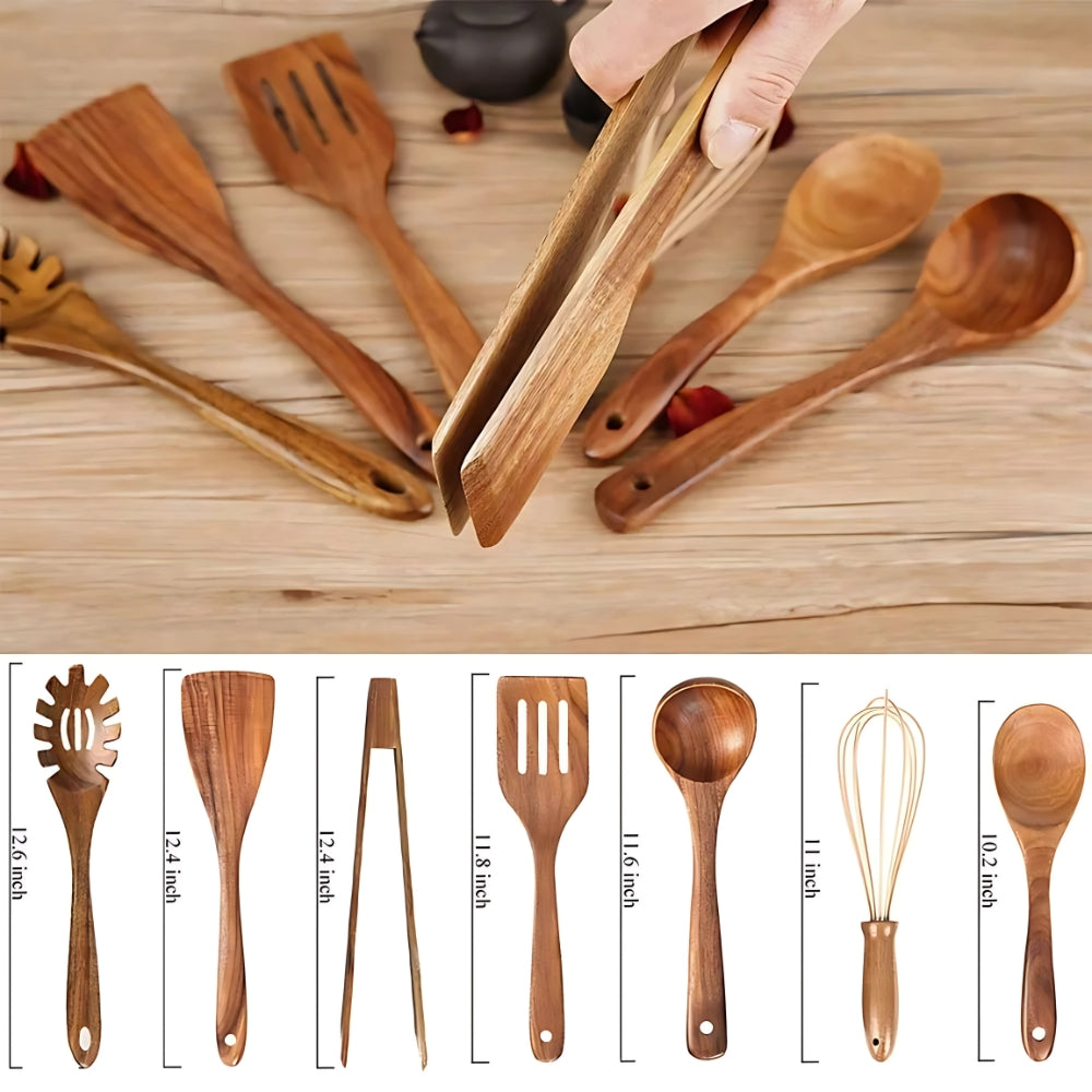 Ustensiles de cuisine Floroux en bois de haute qualité - 7 pièces écologiques et durables