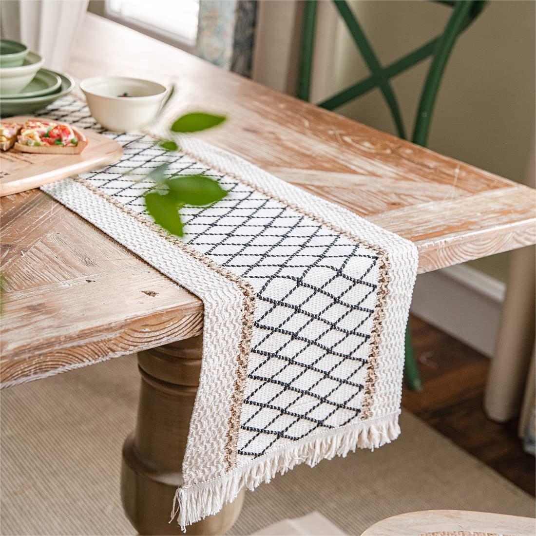 Nappe en corde de chanvre tissée à motif géométrique