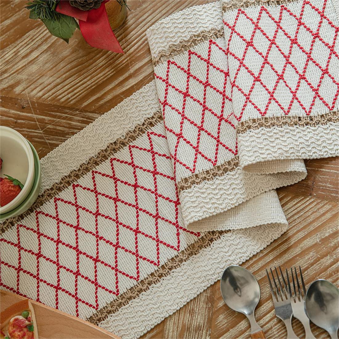 Nappe en corde de chanvre tissée à motif géométrique