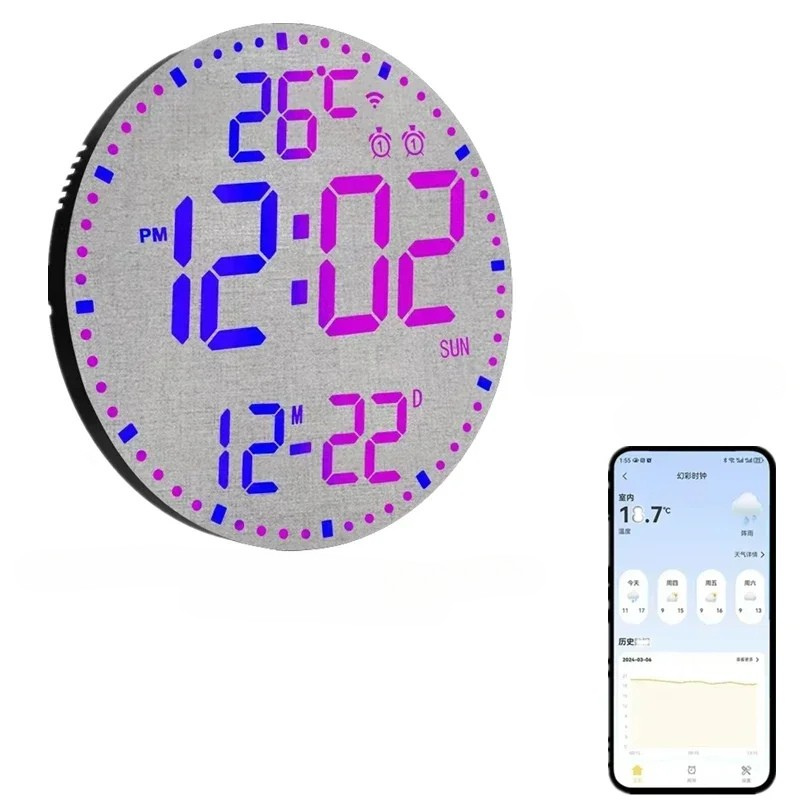 WiFiTime Horloge - Horloge mural LED intelligent avec calendrier