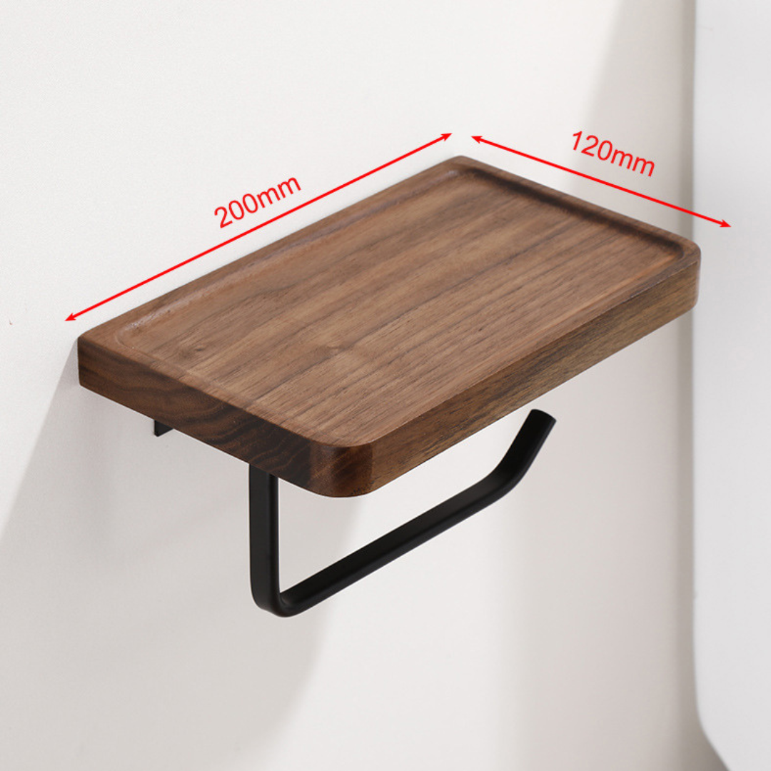 Porte-papier toilette mural élégant - en bois de noyer et en acier inoxydable