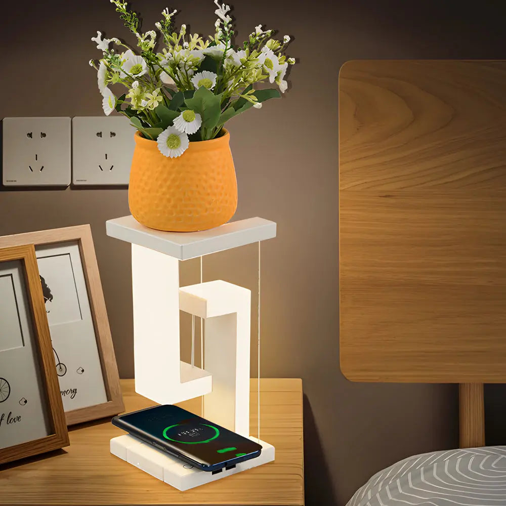 LumiLev - Lampe de table anti-gravité flottante avec chargement sans fil et lumière LED