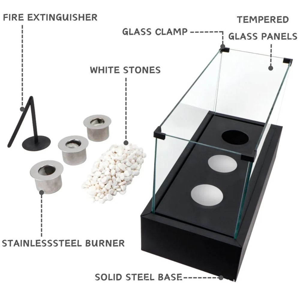 Floroux - Cheminée de table portable en alcool noir avec trois trous et base en métal
