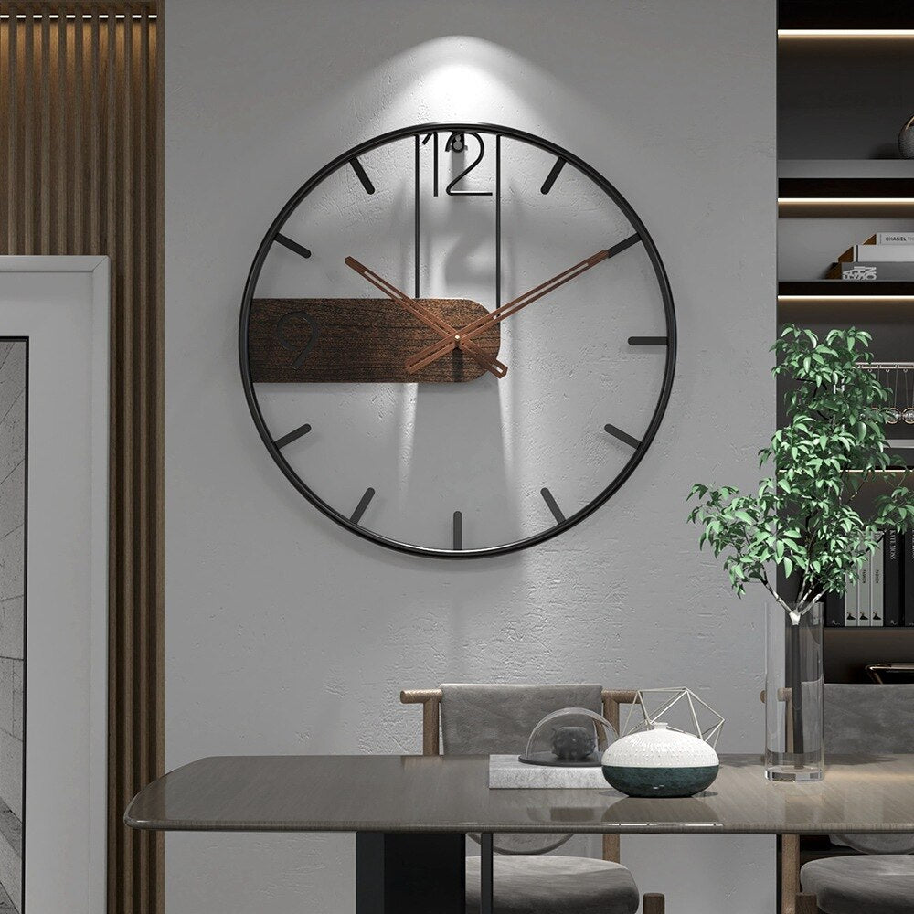 Élégant – Horloge murale en acier et noyer