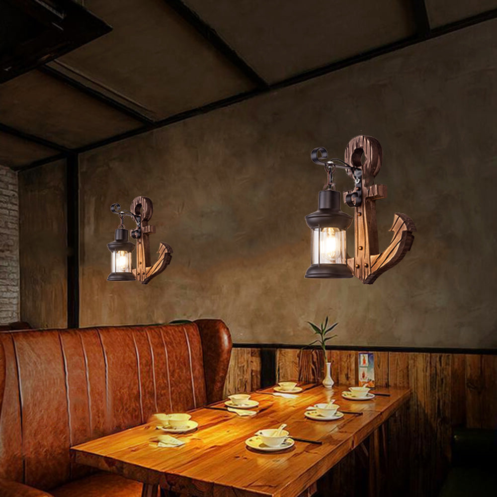Austin Vintage LED Applique Murale – Ancre, Salle à Manger/Salle de Séjour, Métal/Bois