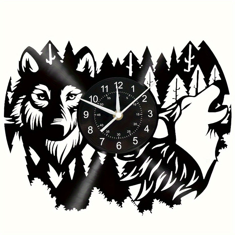 Horloge murale Floroux en vinyle Wolf - Horloge silencieuse pour la décoration du salon et de la chambre